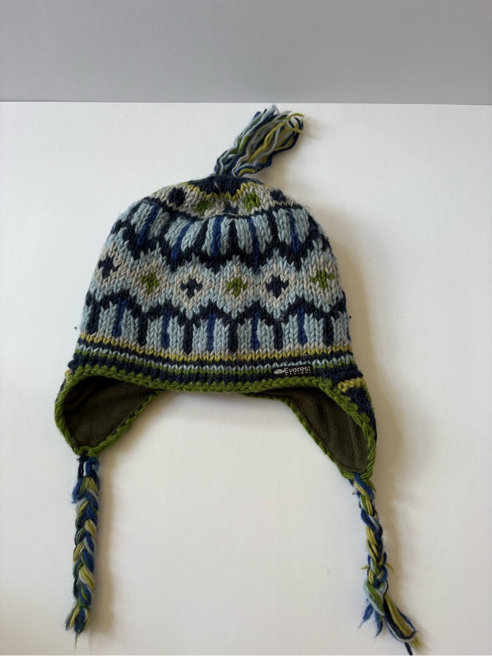 Everest Wool Made In Nepal Beanie Knit Hat Ear Flaps Tassel Fleece Lined Warm